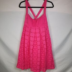 INC International Hot Pink Eyelet Lined Summer Spring Resort Vacation Dress